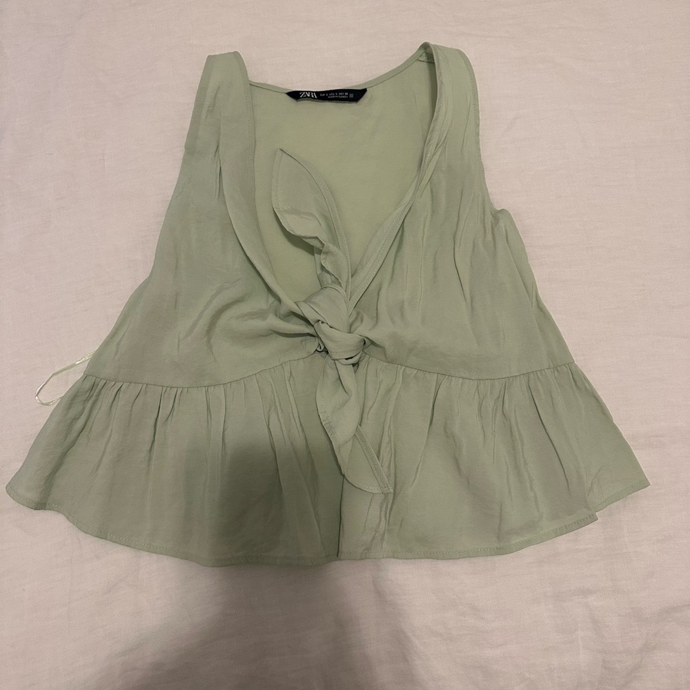 Mint green zara tie-front top